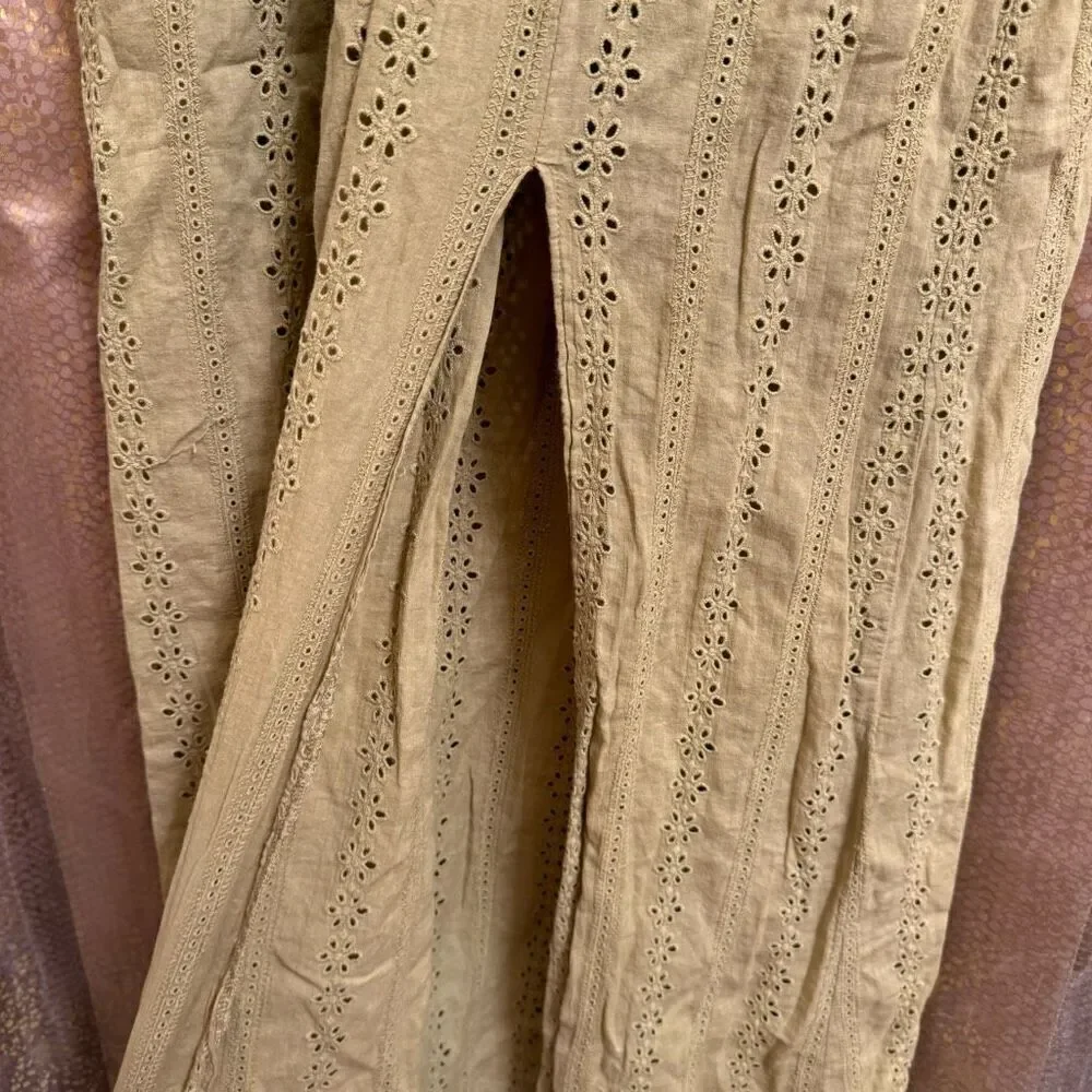 Mahina Hawaii Olive Green Crochet Top Boho Eyelet Maxi Dress Medium - Picture 6 of 9